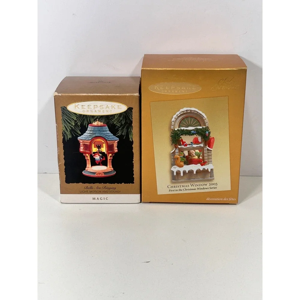 Hallmark Keepsake Ornaments 1993 Bells Are Ringing & 2003 Christmas Window Lot